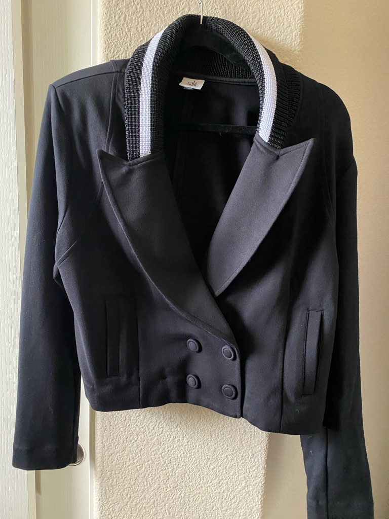 Cabi Black Tie Jacket With Striped Rib Collar